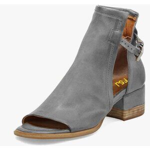 FSJ Grey Peep Open Toe Cut Out Buckle Ankle Boot Comfortable Block Low Heel Shoe